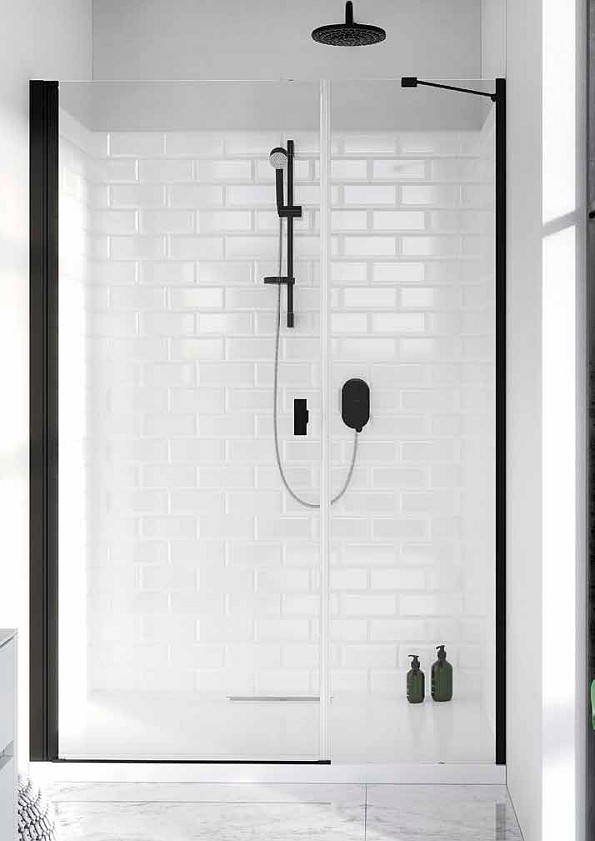 Radaway Nes Black DWS drzwi wnękowe wahadłowe z polem stałym 110cm lewe czarny przeźroczyste Easy Clean 10028110-54-01L