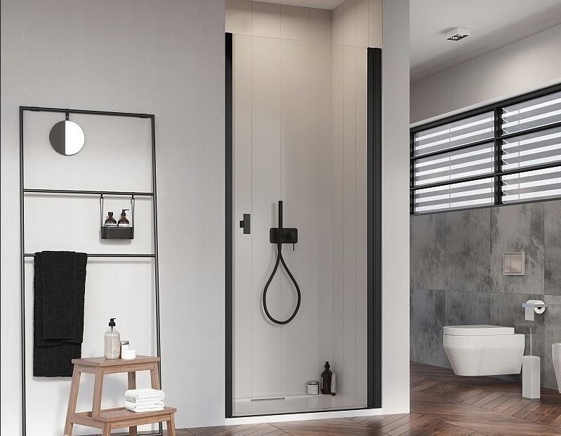 Radaway Nes Black DWJ I drzwi wnękowe wahadłowe 80cm prawe czarny przeźroczyste Easy Clean 10026080-54-01R