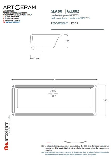 Artceram GEA 90 umywalka podblatowa 90x33 cm biały GEL002
