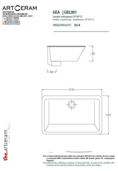 Artceram GEA umywalka podblatowa 53x34 cm biały GEL001