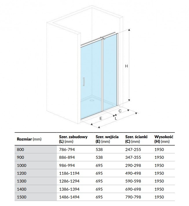 Excellent Mazo drzwi do wnęki wahadłowe 80 chrom przeźroczyste CleanControl KAEX.3025.1D.0538.LP + KAEX.3025.1S.8000.LP