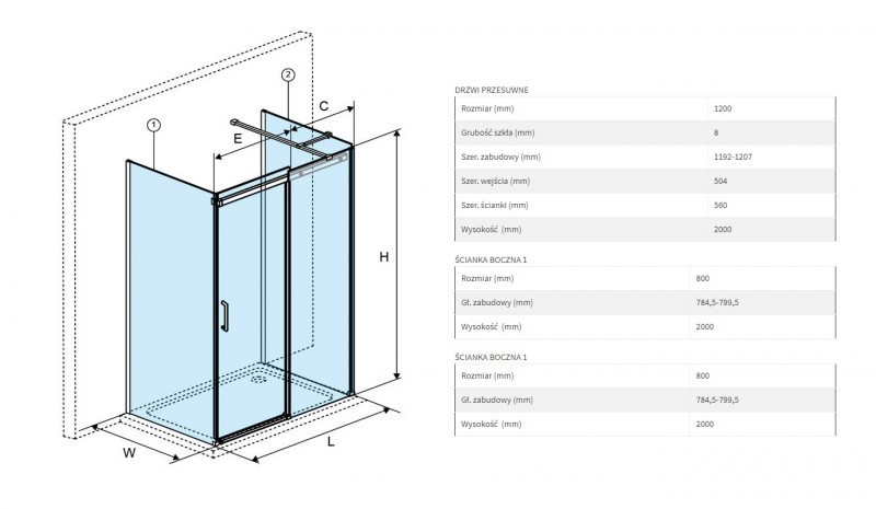 Excellent Rols kabina trójścienna prostokątna 120x100 cm drzwi przesuwne chrom przeźroczyste Clean Control