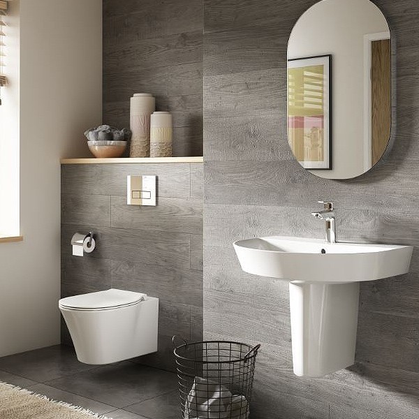 Ideal Connect Arc umywalka wisząca 60 cm z otworem na baterię i przelewem E137801