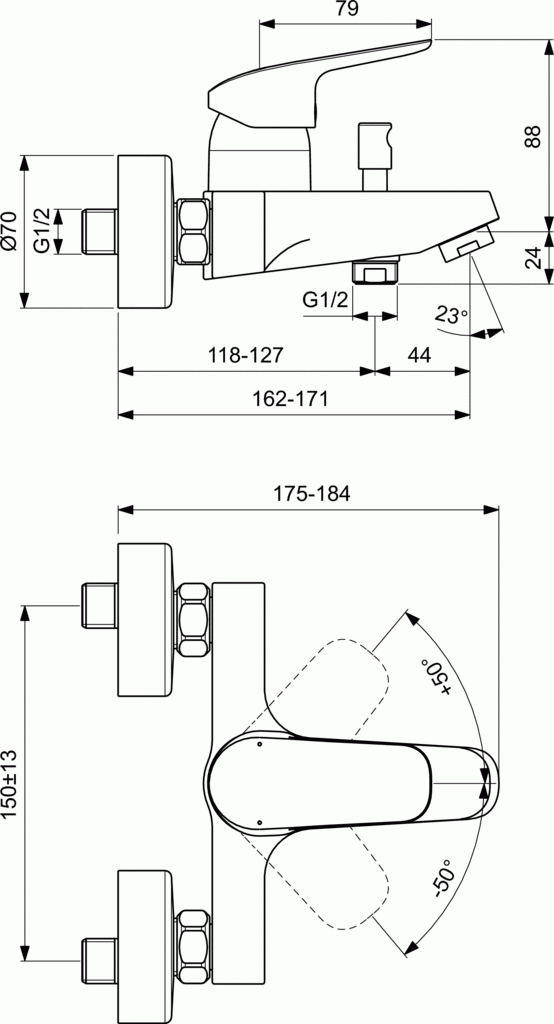 Ideal Standard Ceraflex bateria wannowa ścienna chrom B1721AA