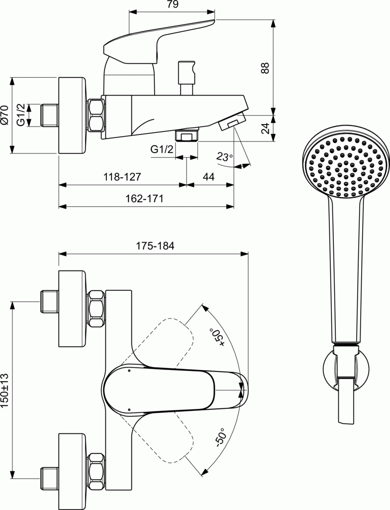 Ideal Standard Ceraflex bateria wannowa ścienna z akcesoriami chrom B1722AA