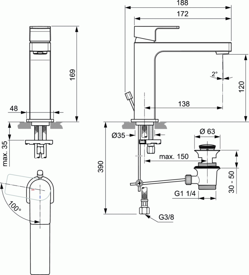 Ideal Standard Edge bateria umywalkowa stojąca Grande Blue Star metalowy korek automatyczny chrom A7107AA