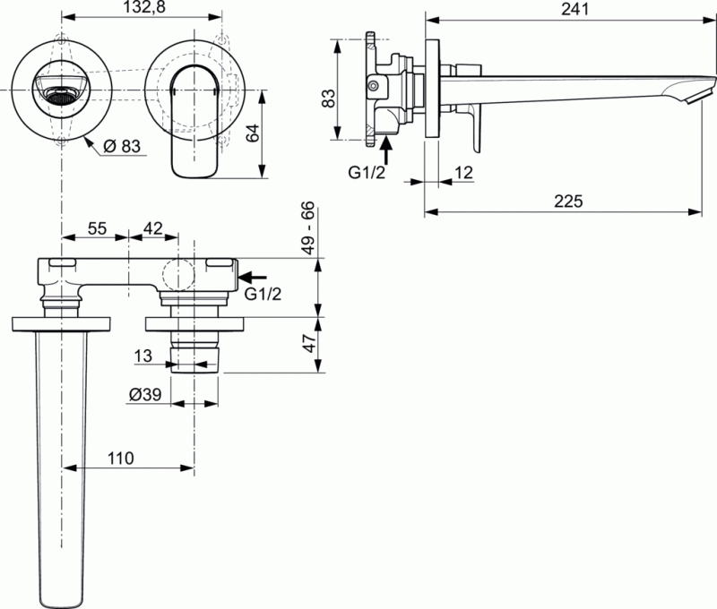 Ideal Standard Connect Air bateria umywalkowa ścienna, podtynkowa wylewka 22 cm chrom A7009AA
