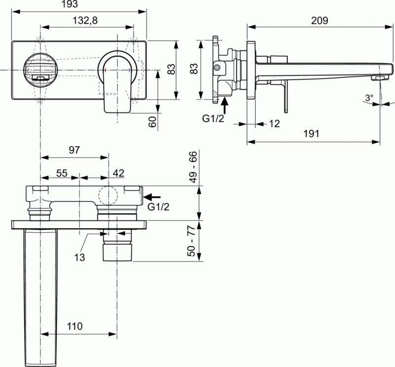 Ideal Standard Edge bateria umywalkowa ścienna, podtynkowa chrom A7116AA