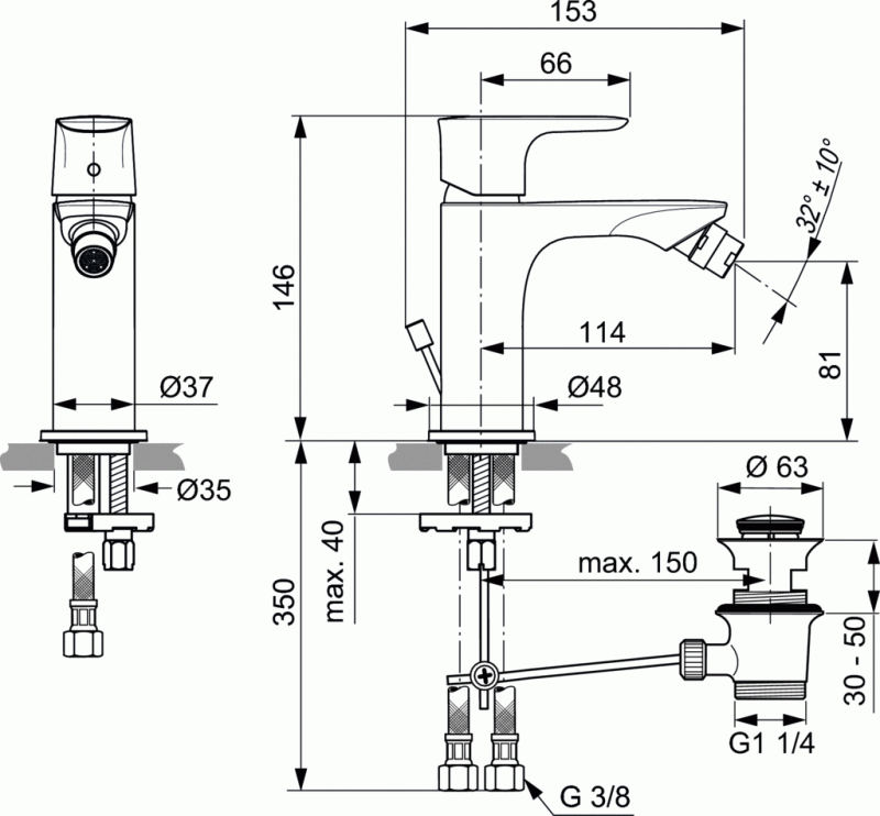Ideal Standard Connect Air bateria bidetowa z metalowym korkiem automatyczny stojąca chrom A7030AA