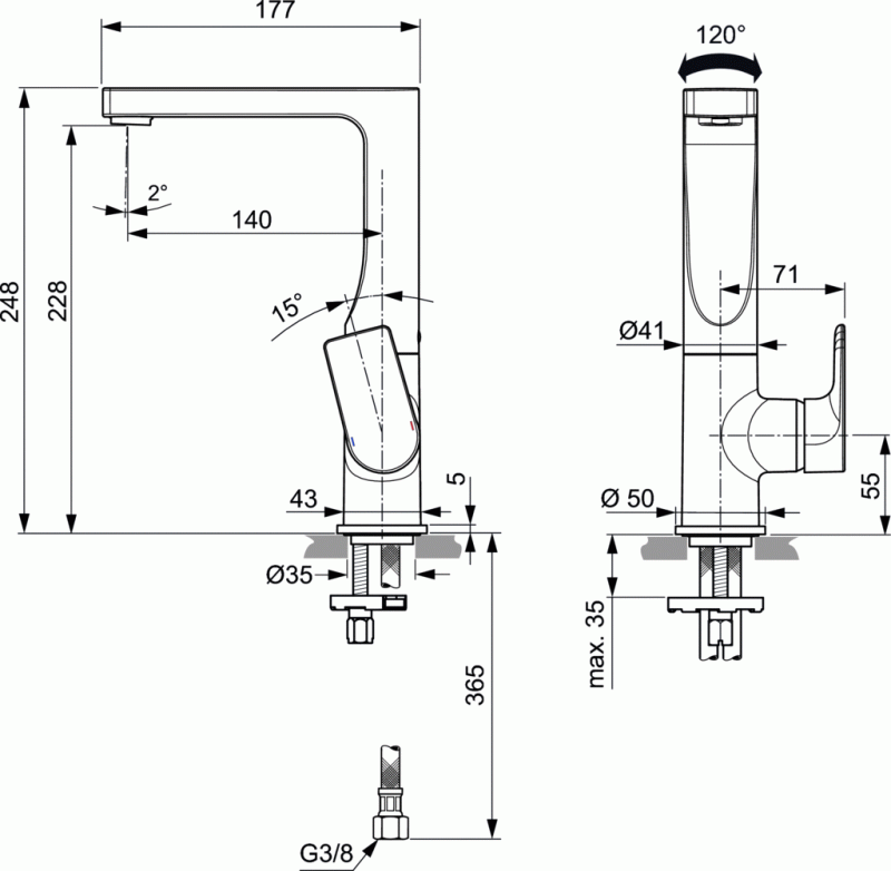 Ideal Standard Edge bateria umywalkowa stojąca podwyższona bez korka automatycznego chrom A7111AA