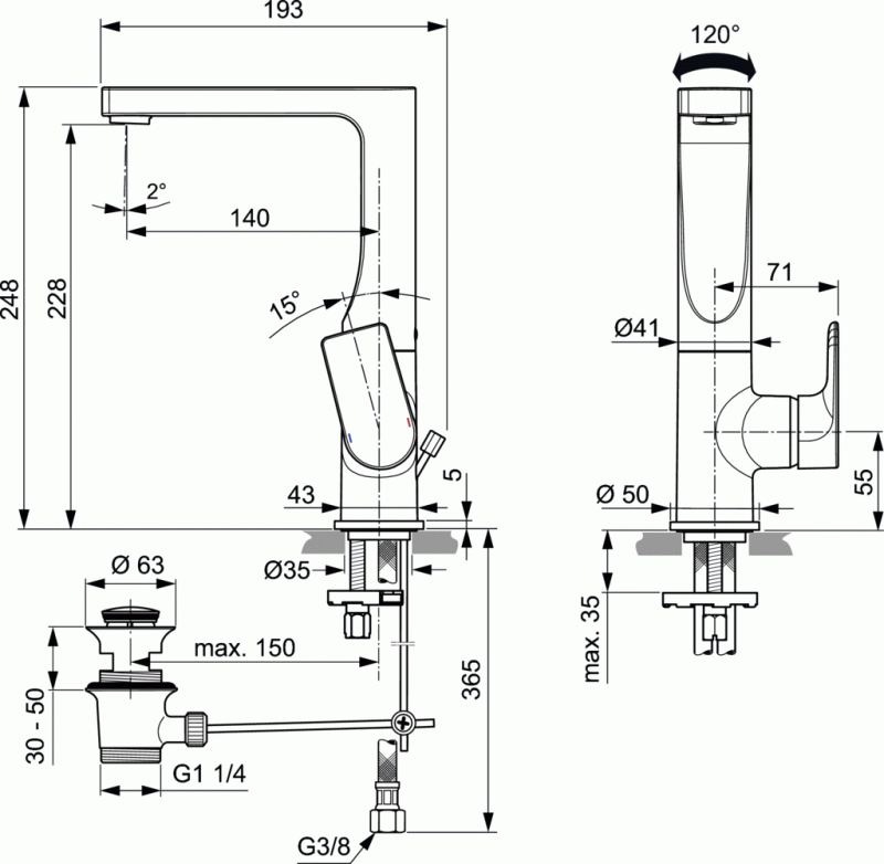 Ideal Standard Edge bateria umywalkowa stojąca podwyższona metalowy korek automatyczny chrom A7110AA