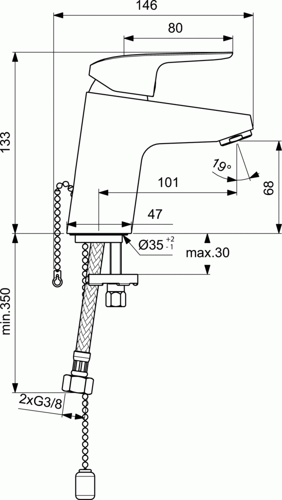 Ideal Standard Ceraflex bateria umywalkowa stojąca z łańcuszkiem chrom B1709AA