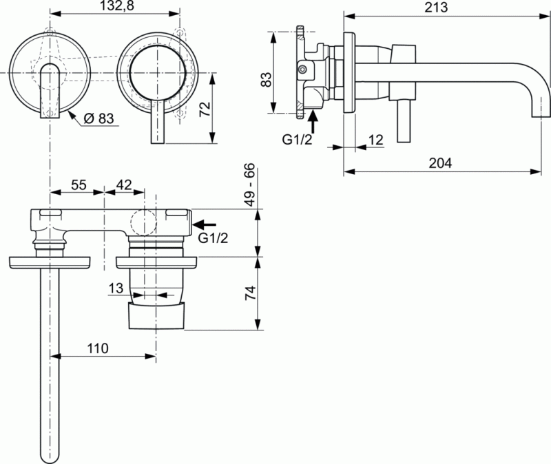 Ideal Standard Ceraline bateria umywalkowa ścienna podtynkowa chrom A6938AA
