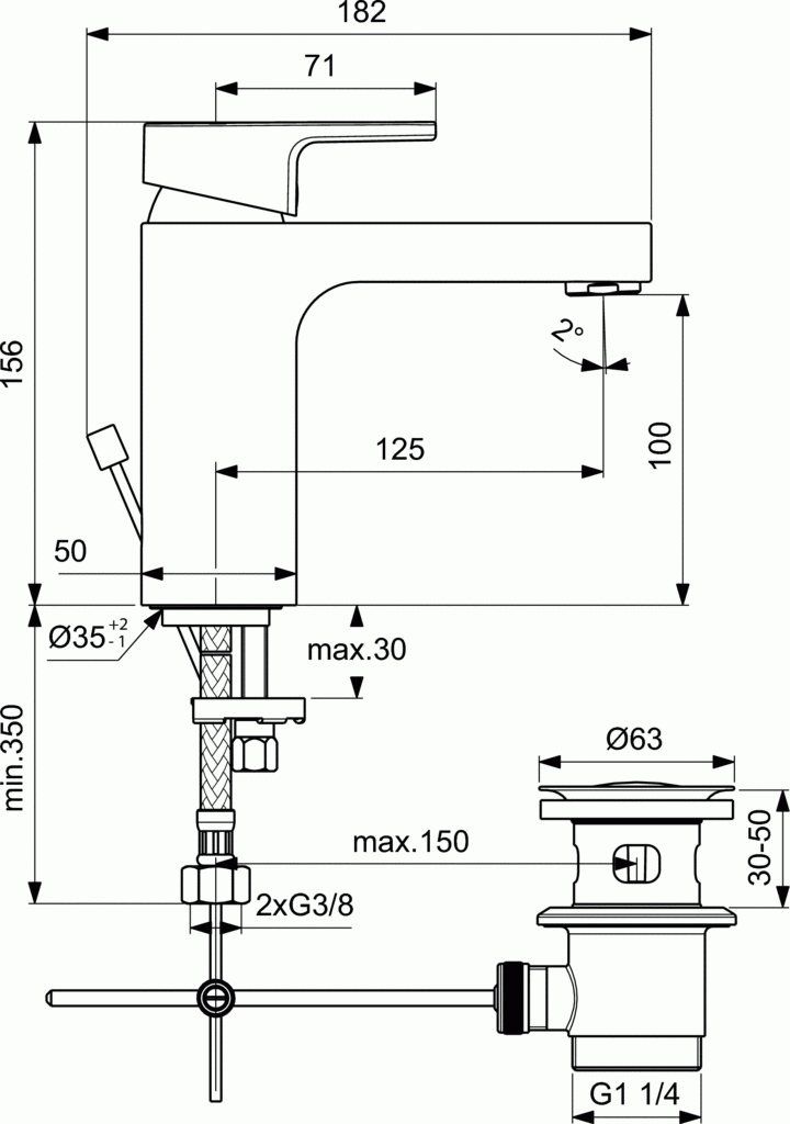 Ideal Standard Edge bateria umywalkowa stojąca metalowy korek automatyczny chrom A7104AA