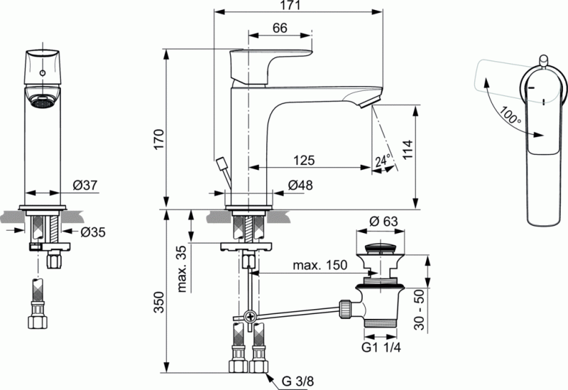 Ideal Standard Connect Air bateria umywalkowa stojąca Grande Blue Star metalowy korek automatyczny chrom A7013AA