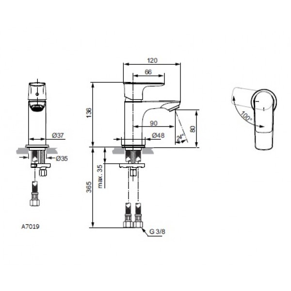 Ideal Standard Connect Air bateria umywalkowa stojąca Piccolo Blue Star bez automatycznego korka chrom A7019AA