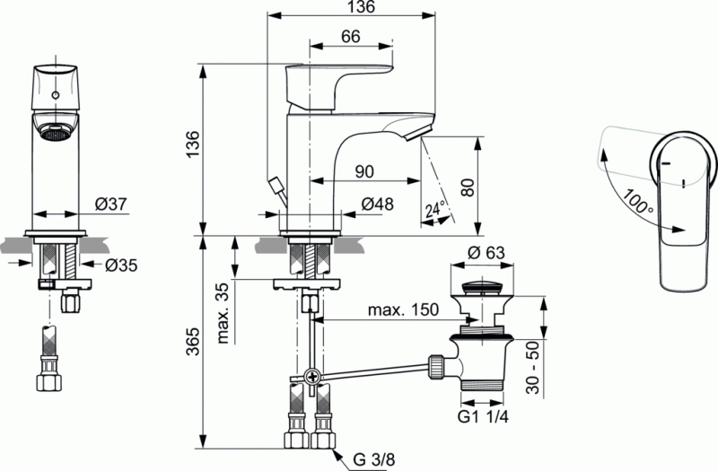 Ideal Standard Connect Air bateria umywalkowa stojąca Piccolo Blue Star metalowy korek automatyczny chrom A7017AA