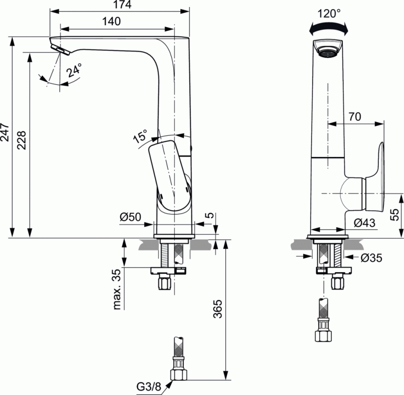 Ideal Standard Connect Air bateria umywalkowa stojąca podwyższona bez metalowego korka automatycznego chrom A7023AA