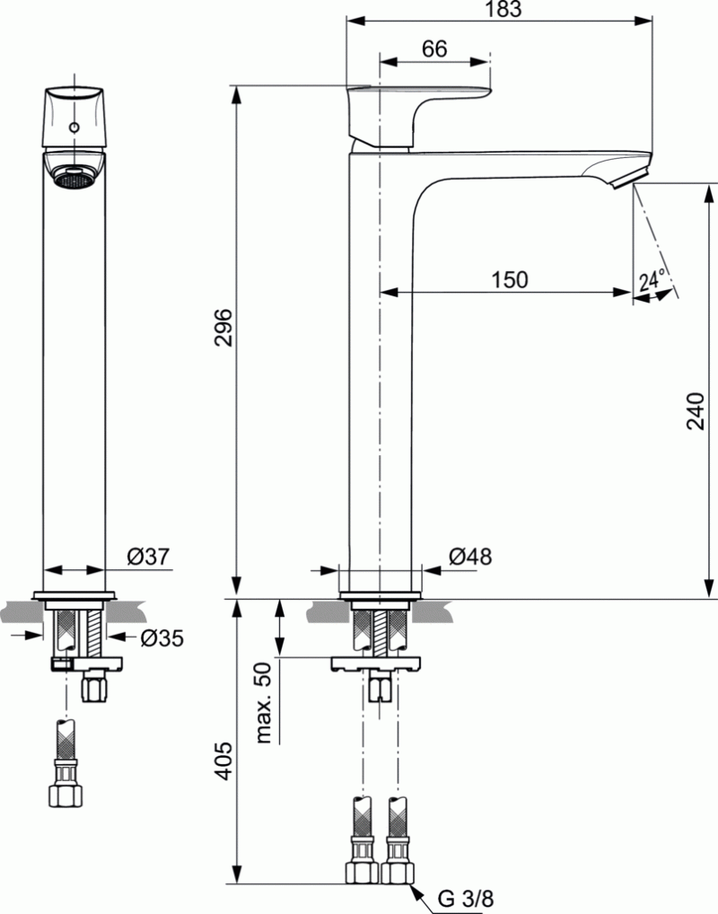 Ideal Standard Connect Air bateria umywalkowa stojąca wysoka bez automatycznego korka chrom A7027AA