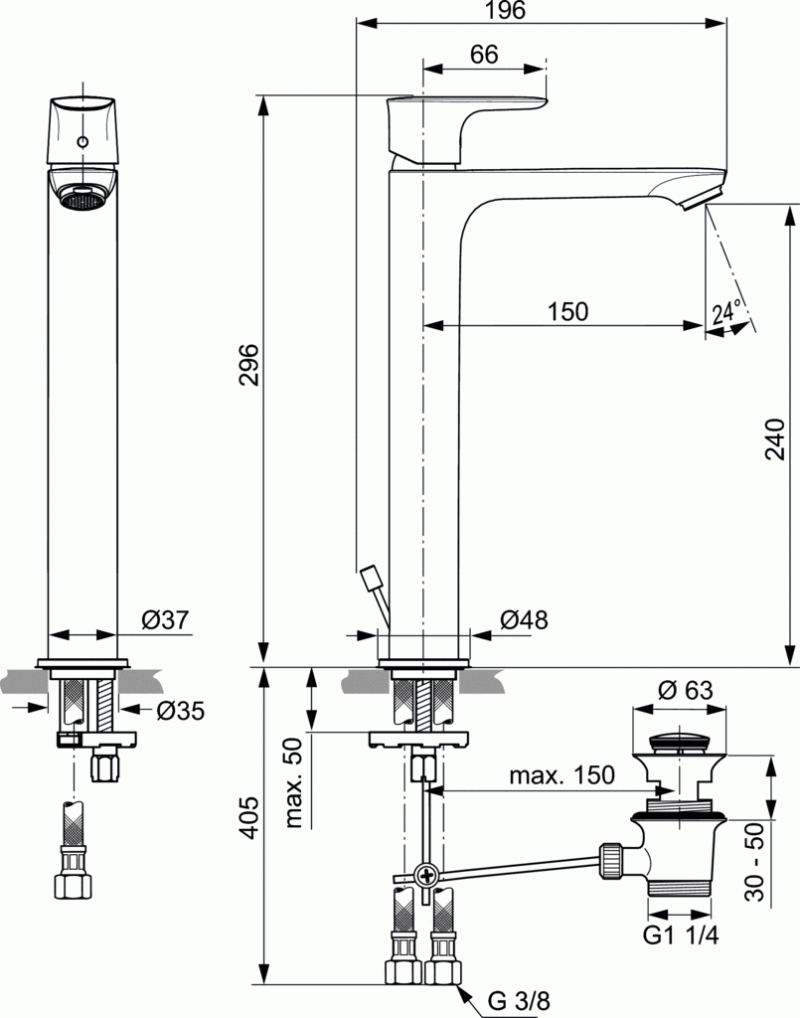Ideal Standard Connect Air bateria umywalkowa stojąca wysoka metalowy korek automatyczny chrom A7025AA