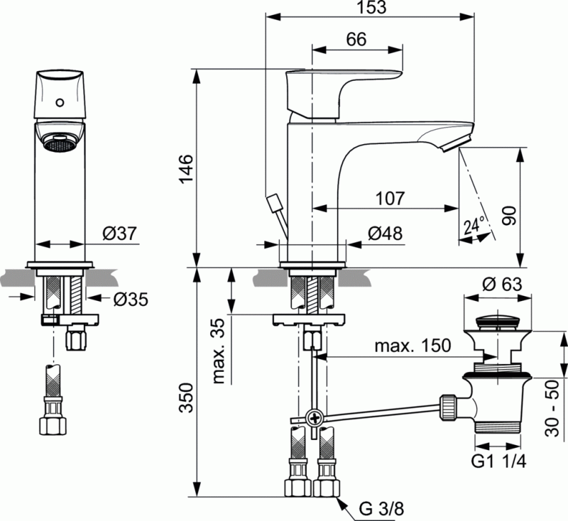 Ideal Standard Connect Air bateria umywalkowa stojąca metalowy korek automatyczny chrom A7007AA