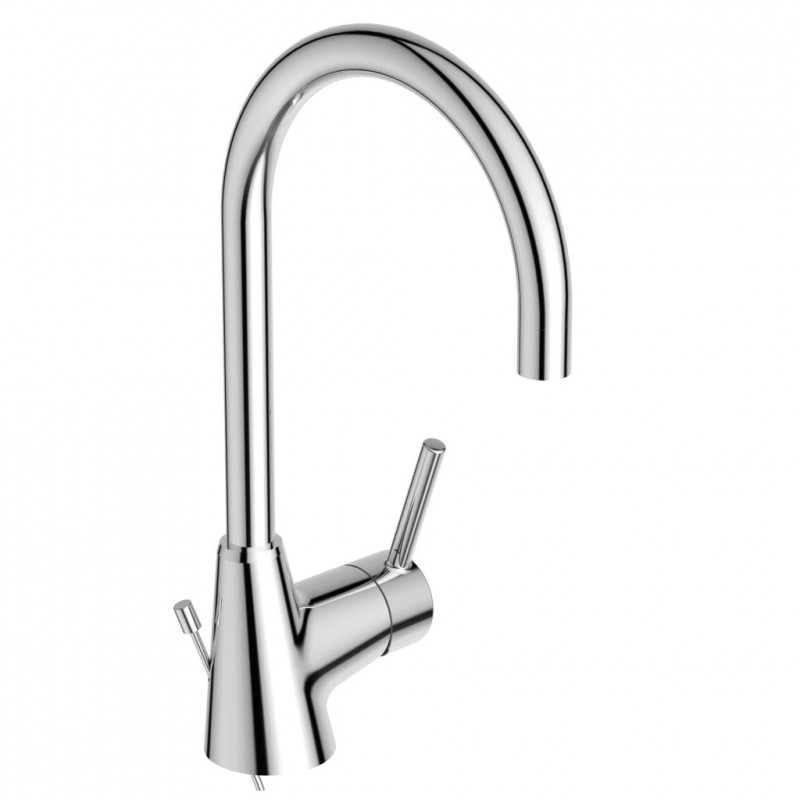 Ideal Standard Ceraline bateria umywalkowa stojąca z wysoką wylewką z metalowym korkiem automatycznym chrom BC195AA