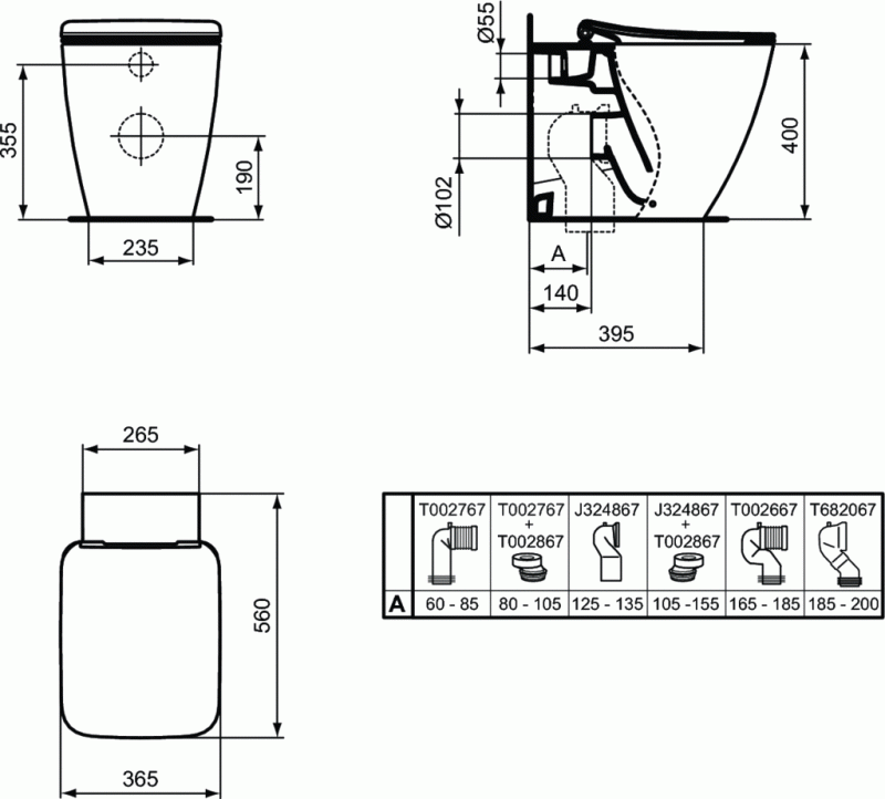Ideal Standard Strada II muszla stojąca 56x36 cm WC AquaBlade T296801