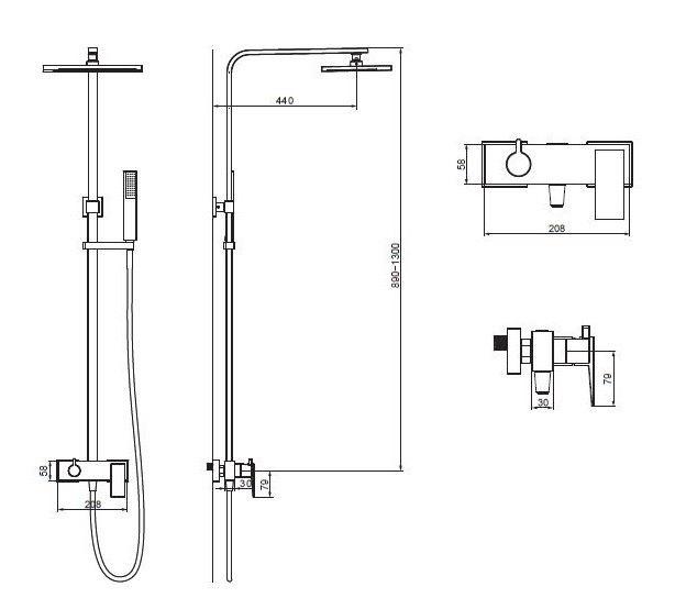 Omnires Parma kolumna zestaw prysznicowy z deszczownicą czarny matowy PM7444BL