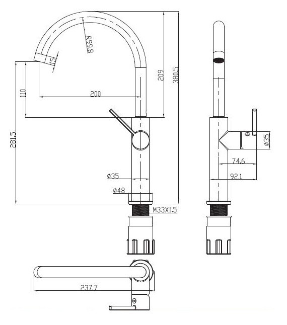 Omnires Tula bateria zlewozmywakowa złoty polerowany TL6050GL