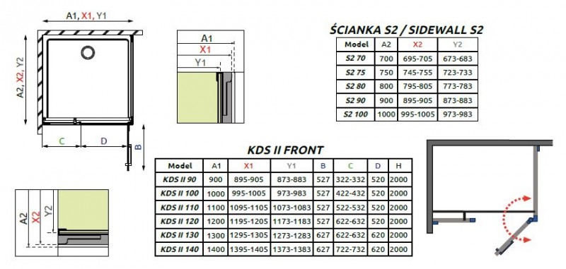 Radaway Arta KDS II kabina prostokątna 110x75 lewa drzwi wahadłowe chrom przeźroczyste Easy Clean 386521-03-01R + 386104-03-01 + 386108-03-01