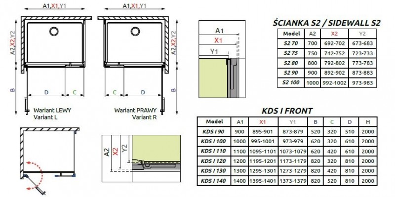 Radaway Arta KDS I kabina prostokątna 90x75 lewa drzwi wahadłowe chrom przeźroczyste Easy Clean 386520-03-01L + 386100-03-01L + 386108-03-01