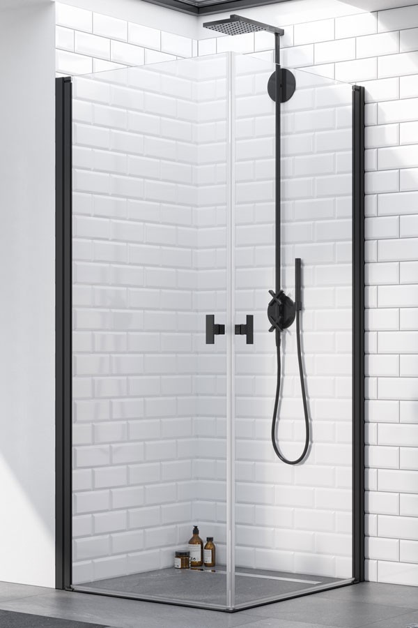 Radaway Nes Black KDD I kabina kwadratowa 90x90 drzwi wahadłowe czarny przeźroczyste Easy Clean 10021090-54-01L + 10021090-54-01R
