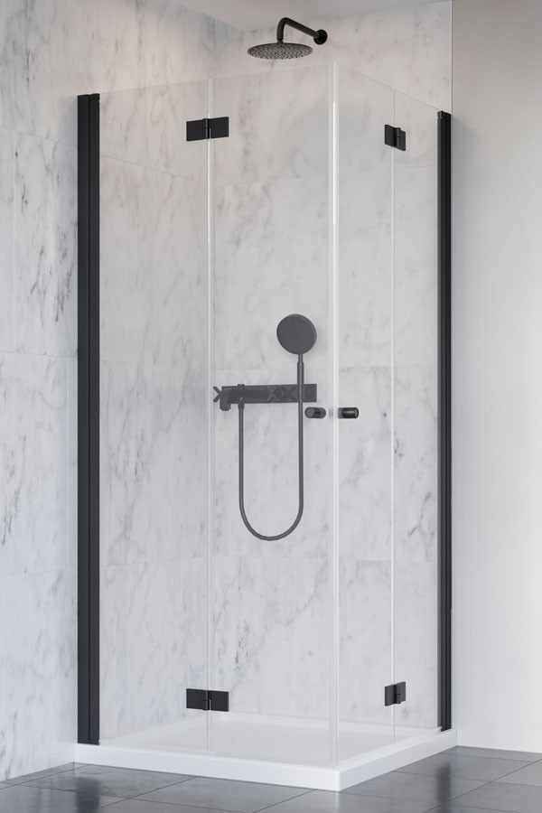 Radaway Nes Black KDD-B kabina kwadratowa 80x80 drzwi składane czarny przeźroczyste Easy Clean 10024080-54-01L + 10024080-54-01R