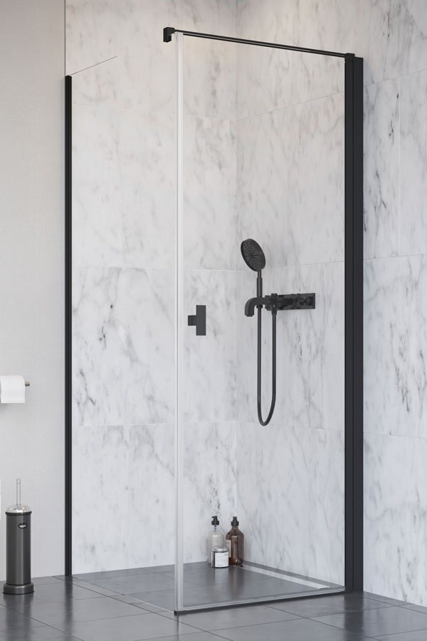 Radaway Nes Black KDJ I kabina kwadratowa 80x80 drzwi otwierane PRAWE 80 i ścianka 80 czarny przeźroczyste Easy Clean 10022080-54-01R + 10039080-01-01