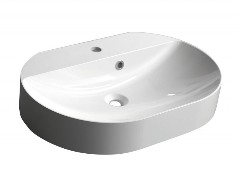 Sapho Helen Umywalka owalna nablatowa/stawiana na blat/wisząca konglomerat biały 63x43 HE063