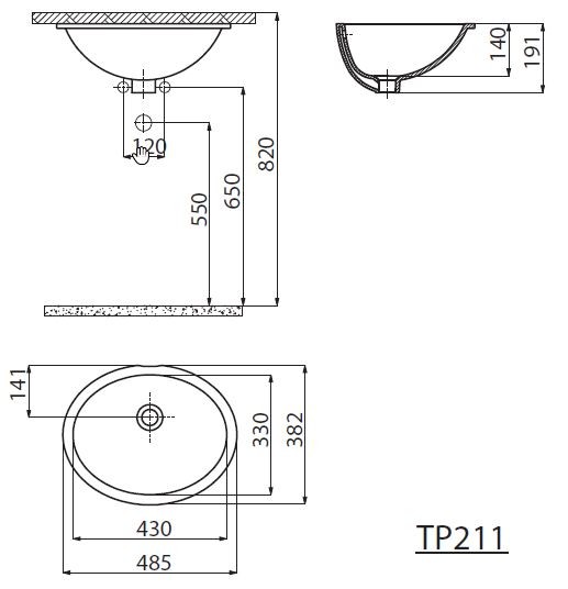 Sapho umywalka owalna 48x38cm wpuszczana w blat ceramika biały TP211