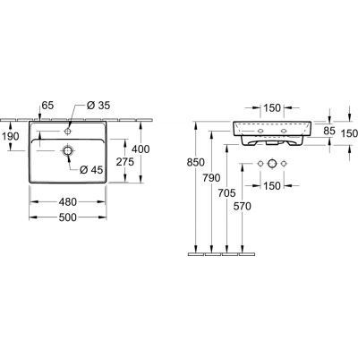Villeroy&Boch Collaro umywalka meblowa 50x40 cm z przelewem biała weiss alpin CeramicPlus 433450R1