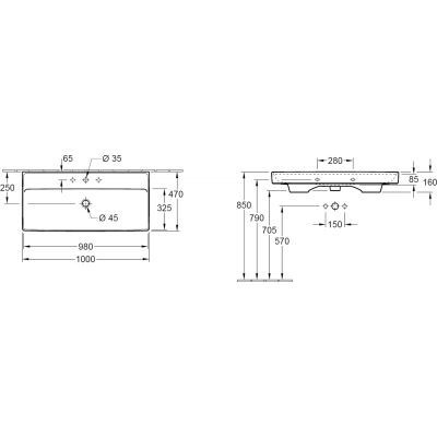 Villeroy&Boch Collaro umywalka meblowa 100x47 cm bez przelewu biała weiss alpin 4A33A201