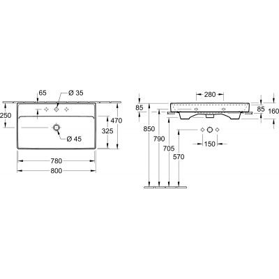 Villeroy&Boch Collaro umywalka meblowa szlifowana 80x47 cm z przelewem biała Stone White 4A338GRW