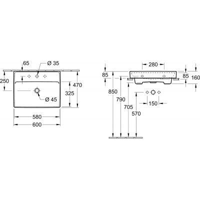 Villeroy&Boch Collaro umywalka meblowa szlifowana 60x47 cm z przelewem biała weiss alpin 4A336G01