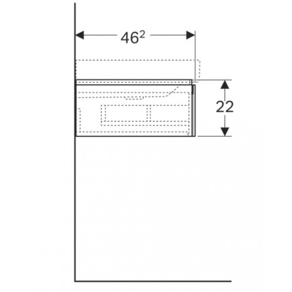 Geberit Xeno 2 szafka pod umywalkę z półką  jedną szufladą LED 90 cm wycięcie na syfon po prawej stronie lakierowany biały połysk 500.514.01.1