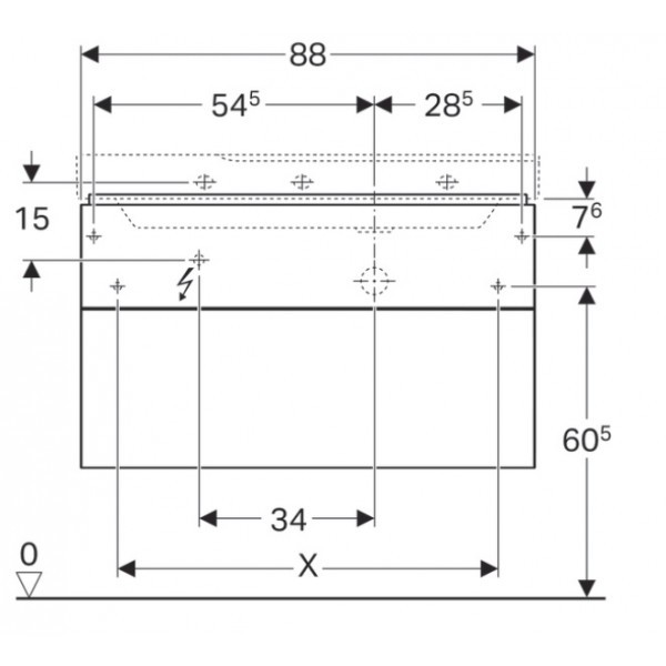 Geberit Xeno 2 szafka pod umywalkę z półką z dwoma szufladami LED 90 cm wycięcie na syfon po prawej stronie lakierowany szary mat 500.516.00.1