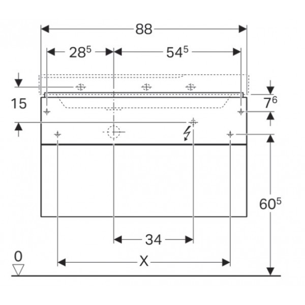 Geberit Xeno 2 szafka pod umywalkę z półką z dwoma szufladami LED 90 cm wycięcie na syfon po lewej stronie lakierowany szary mat 500.515.00.1