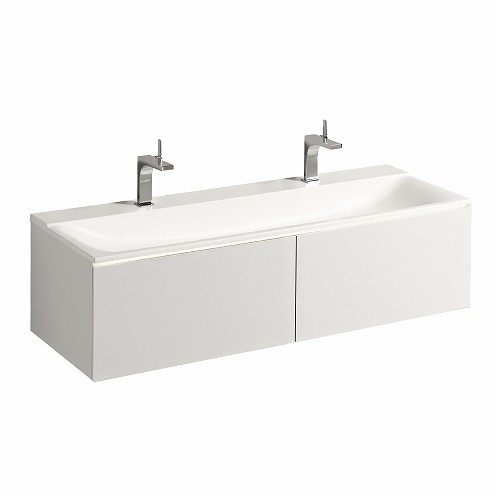 Geberit Xeno 2 umywalka meblowa z dwoma otworami na baterię bez przelewu 140x48 cm Varicor biel alpejska 500.277.00.1