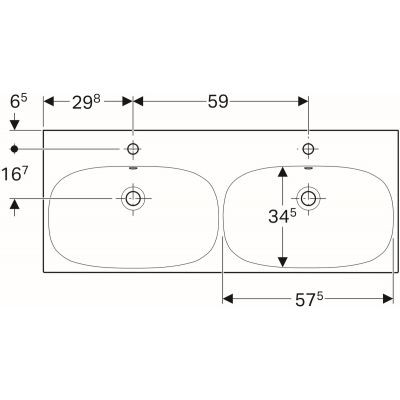 Geberit Acanto umywalka meblowa podwójna z dwoma otworami na baterię z przelewem 120x48,2 cm ceramika biały 500.627.01.2