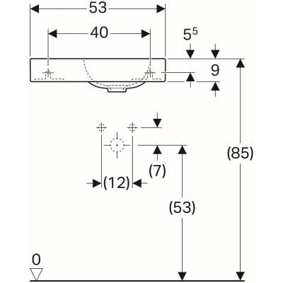 Geberit iCon umywalka kompaktowa z powierzchnią odkładczą z otworem na baterię po lewej stronie bez przelewu 53x31 cm ceramika biały 124153000