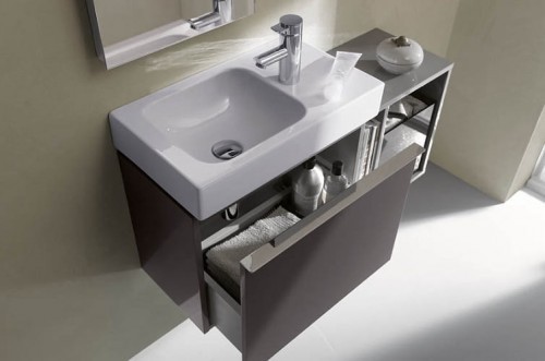 Geberit iCon umywalka kompaktowa z powierzchnią odkładczą z otworem na baterię po prawej stronie bez przelewu 53x31 cm ceramika biały 124053000