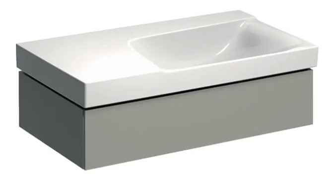 Geberit Xeno 2 szafka pod umywalkę z półką  jedną szufladą LED 90 cm wycięcie na syfon po prawej stronie lakierowany szary mat 500.514.00.1