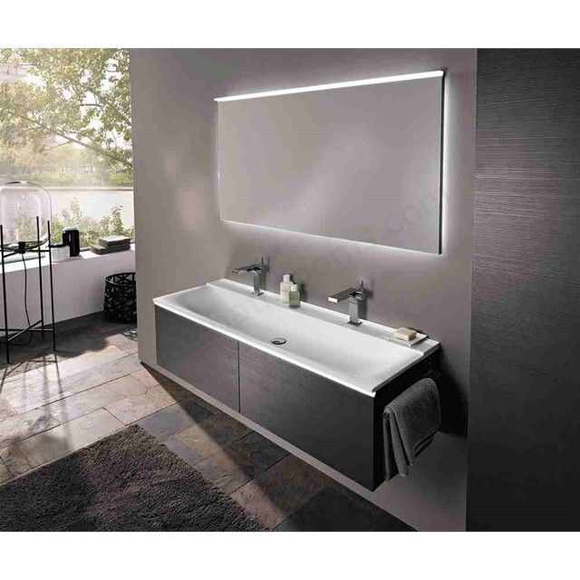 Geberit Xeno 2 umywalka meblowa z dwoma otworami na baterię bez przelewu 140x48 cm Varicor biel alpejska 500.277.00.1