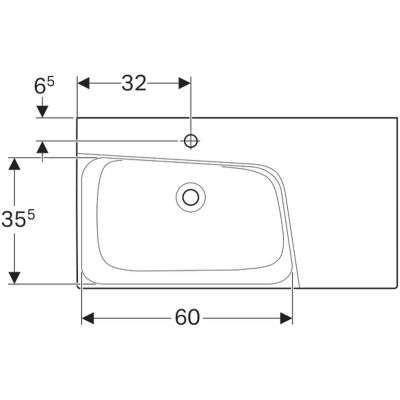 Geberit Xeno 2 umywalka meblowa z otworem na baterię bez przelewu z półką po prawej stronie 90x48 cm ceramika biały 500.533.01.1